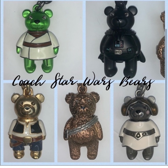 Coach Star Wars Metal Bear Complete Set Yoda Skywalker Chewbacca Keychain Charm - Picture 2 of 2